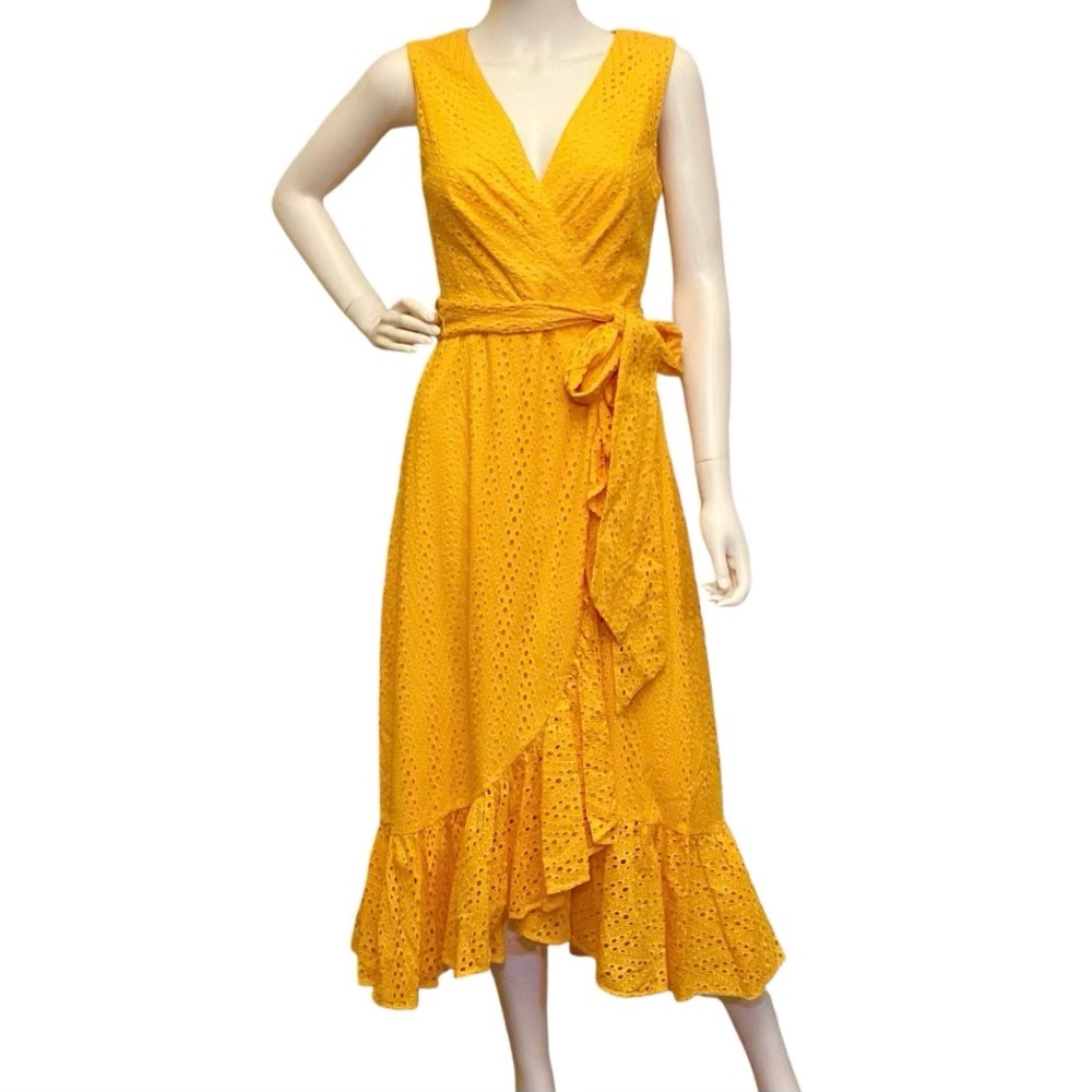 Sachin & Babi x Dillard’s 2 Diane Eyelet Sleeveless Golden Midi Long Wrap Dress
